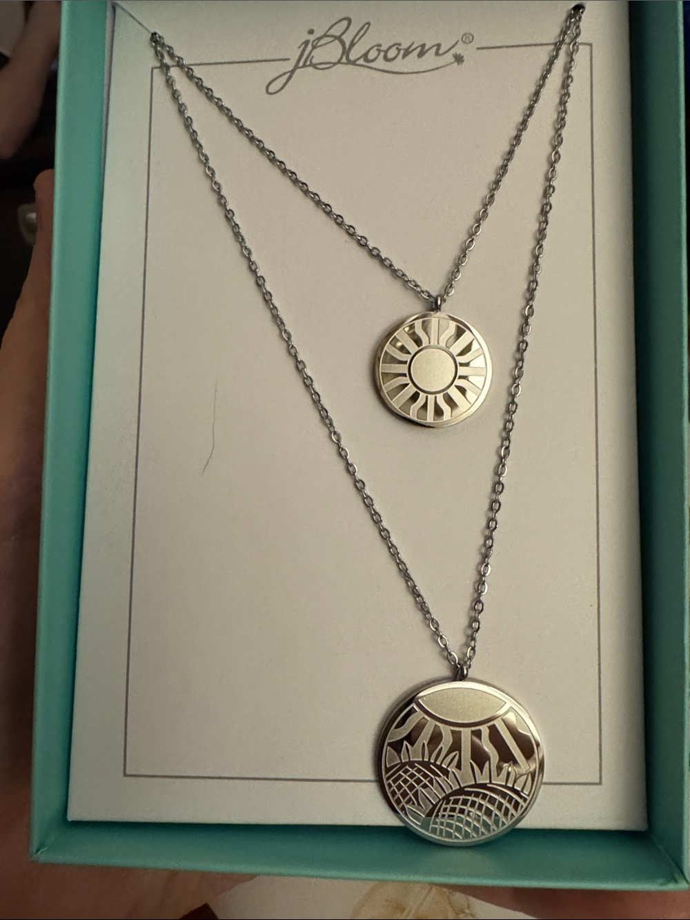 bloom Sunny Stainless Silver Layer Sun Cutout Pendant Necklace fashion jewelry